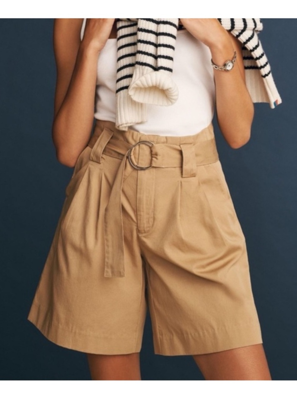 NEW Anthropologie x Maeve Longline Khaki O Ring Belt Shorts women size 0